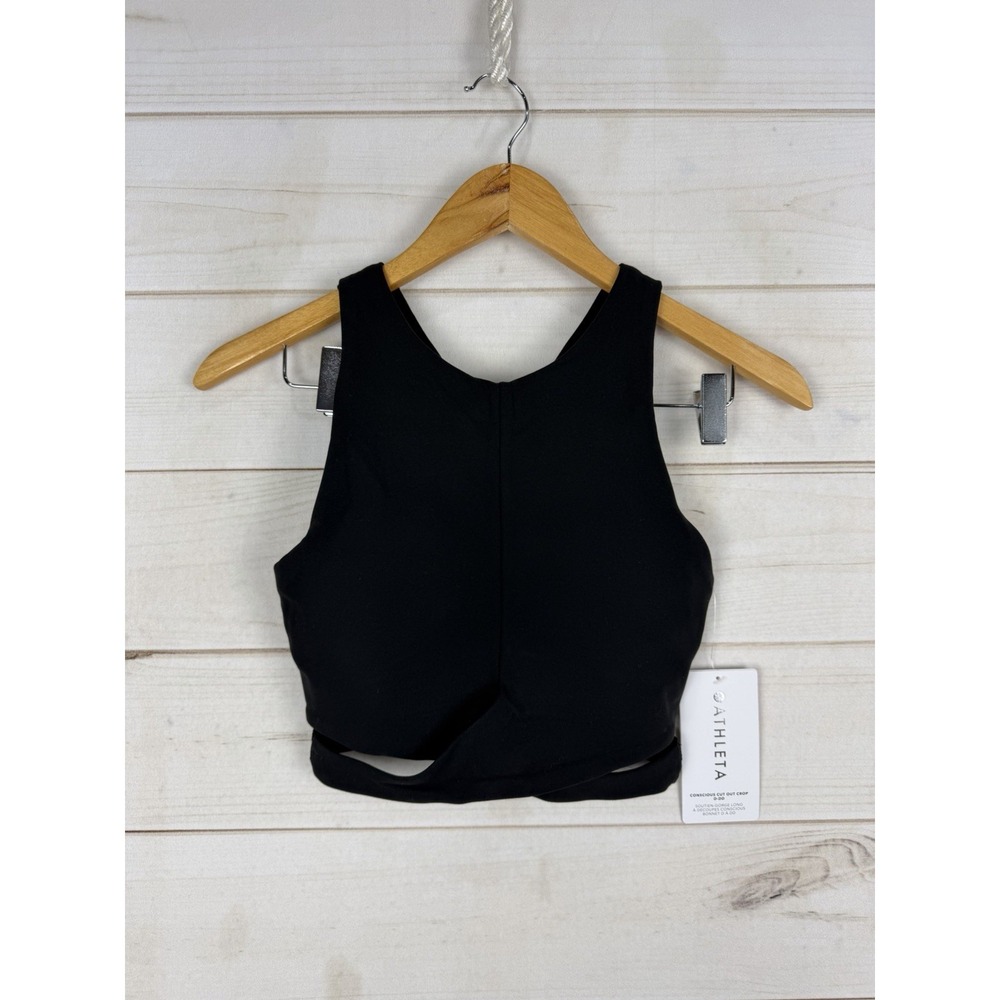 Athleta Tank Top Womens XS TP Black Conscious Cut Out Crop Yoga Athletic